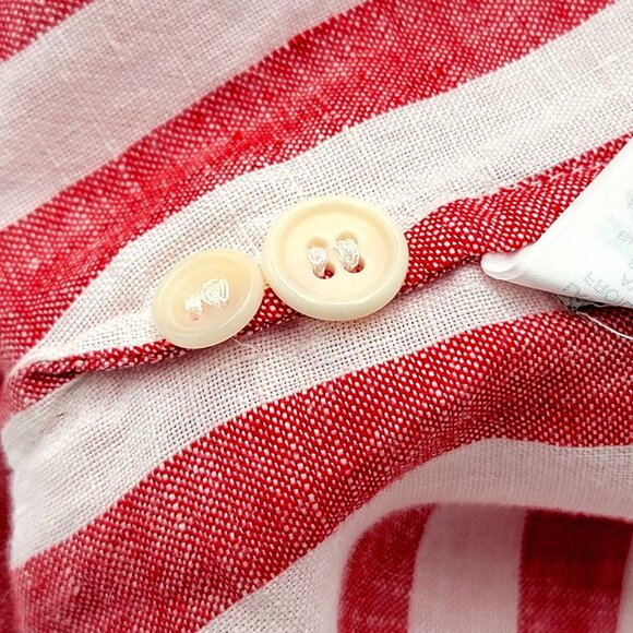 J Crew Linen Red & White Striped Button-Up Long Sleeve Shirt With Chest Pockets - Picture 10 of 11
